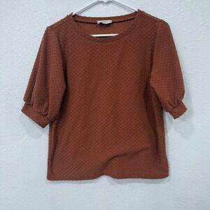 LOFT‎ Outlet Brown Textured Puff Sleeve Top Women's Size S